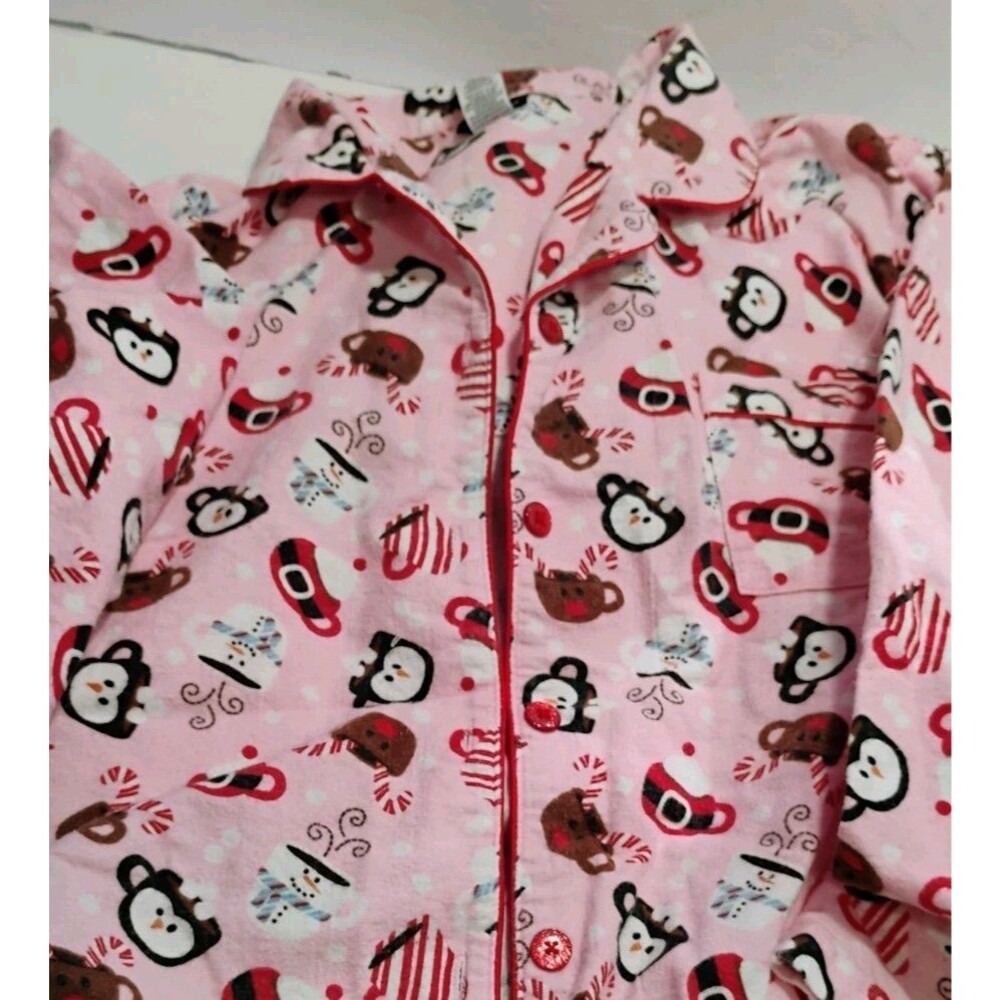 Joe Boxer Womens Flannel Pajamas 2 Pc Set Pink Christmas Penguins Size XL